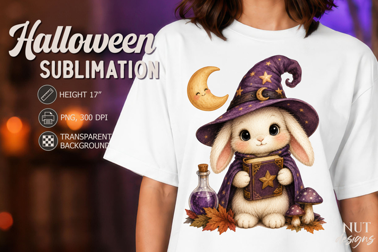 Cute Witch Bunny Halloween clipart pumpkin Rabbit Wizard
