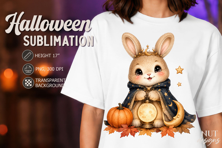 Moonlight Bunny Halloween clipart Rabbit with lantern