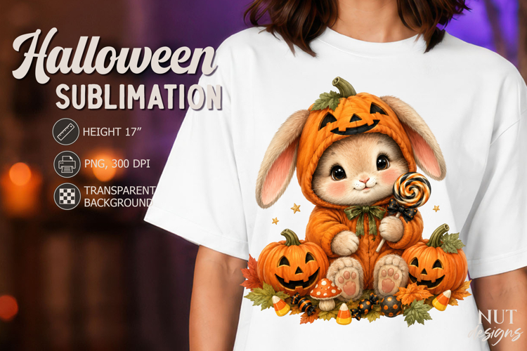 Pumpkin Bunny Halloween clipart Rabbit with candy