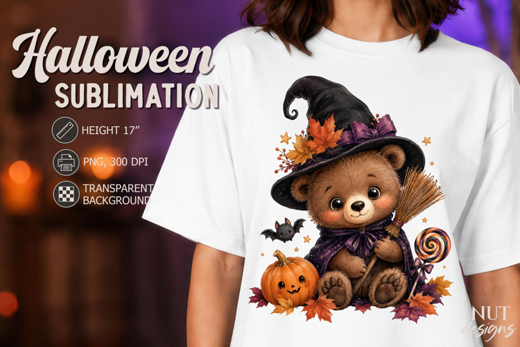 Witch Bear Halloween clipart Baby bear with broom
