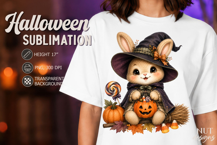 Cute Baby Bunny Halloween clipart pumpkin Witch Rabbit