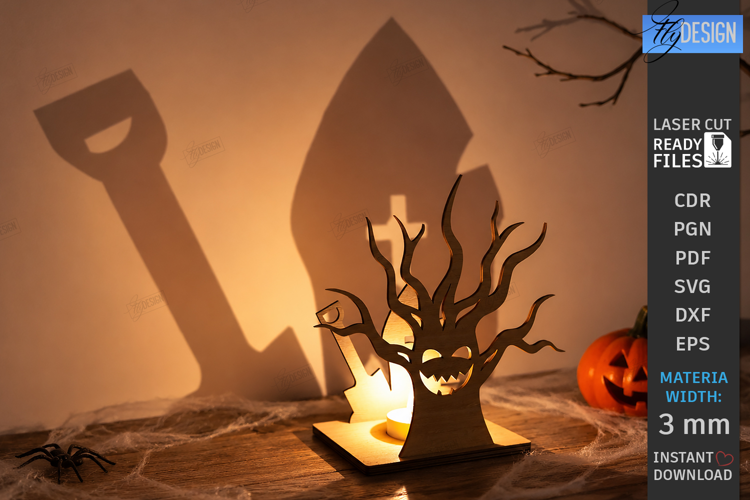 Halloween Candle Holder Laser Cut | 3D Spooky Shadow Lantern