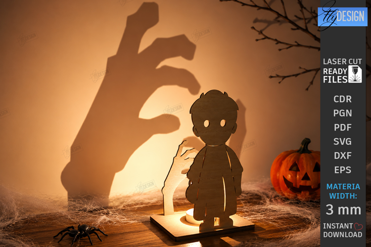 Halloween Candle Holder Laser Cut | 3D Spooky Shadow Lantern