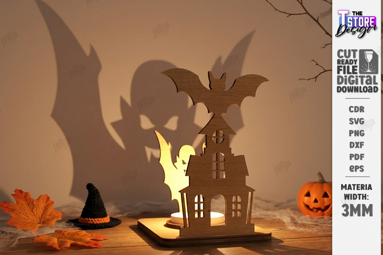 Halloween Candle Holder Laser Cut | Shadow Tealight Holder