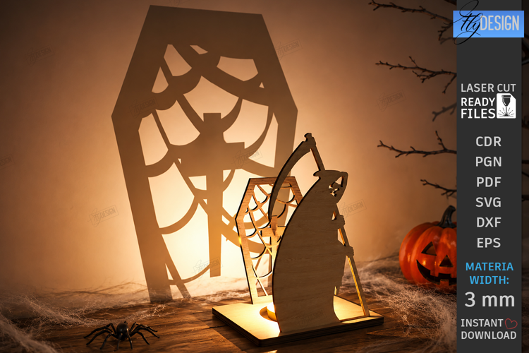 Halloween Candle Holder Laser Cut | 3D Spooky Shadow Lantern