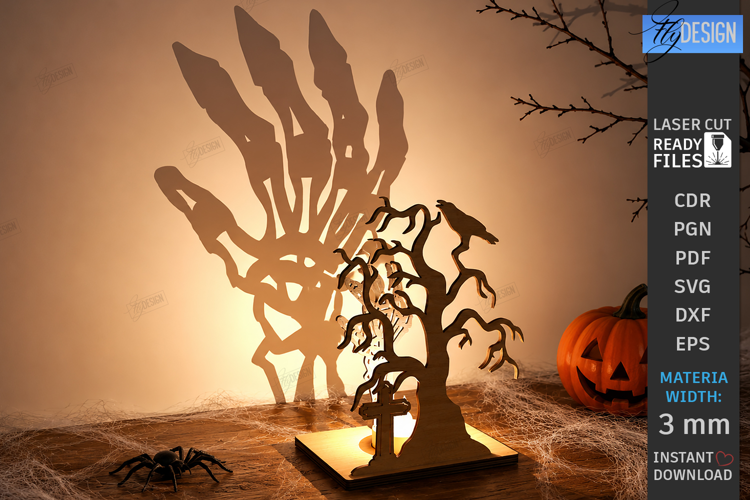 Halloween Candle Holder Laser Cut | 3D Spooky Shadow Lantern