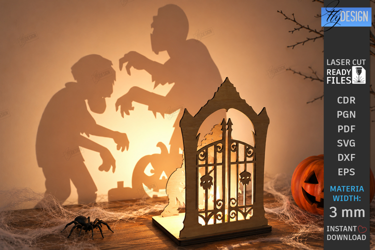 Halloween Candle Holder Laser Cut | 3D Spooky Shadow Lantern