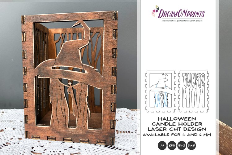Halloween Candle Holder Laser Cut Design | Witch SVG