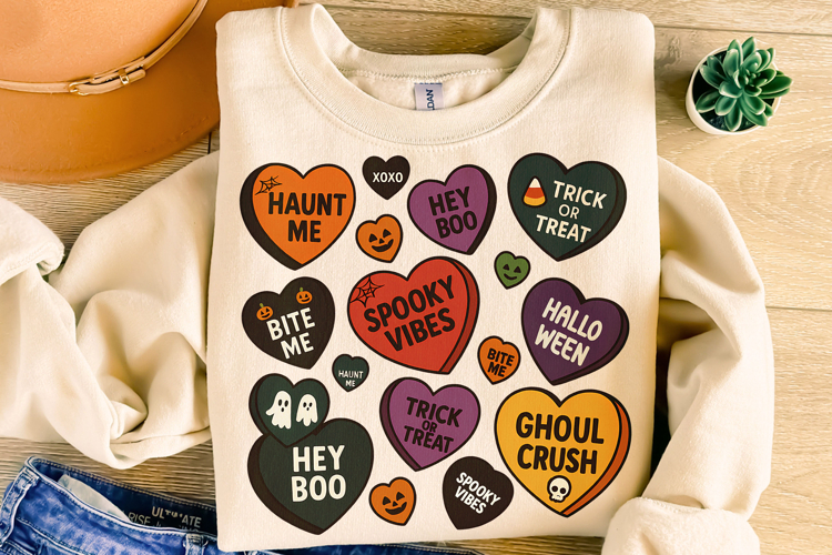Candy Hearts Halloween PNG, Retro Halloween PNG, Spooky PNG