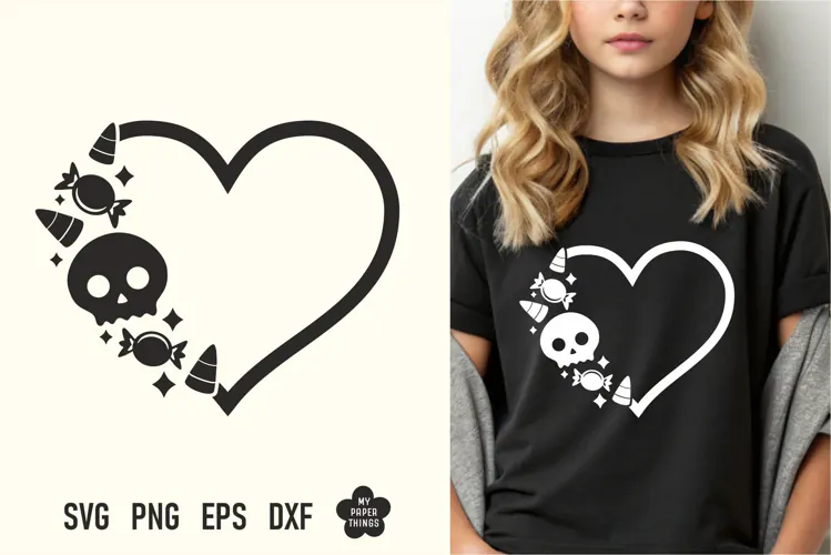 Halloween Candy Skull Heart SVG - Cute Spooky Cut File