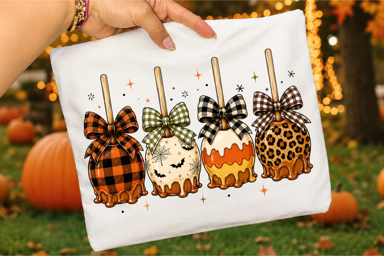 Halloween Caramel Apple PNG,Patterned Candy Apples Design