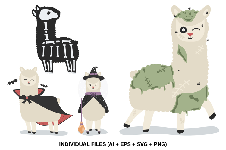 Halloween Llama Cardmaking Clipart, Cute Spooky Characters