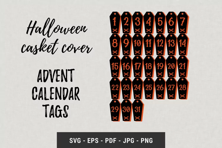 Halloween casket cover advent calendar tags | Papercut SVG