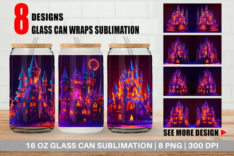 Halloween Castile Neon Glass Can Wraps