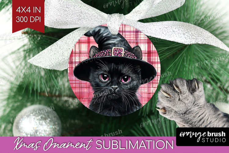 Halloween Cat Ornament PNG - Witch Hat PNG Sublimation
