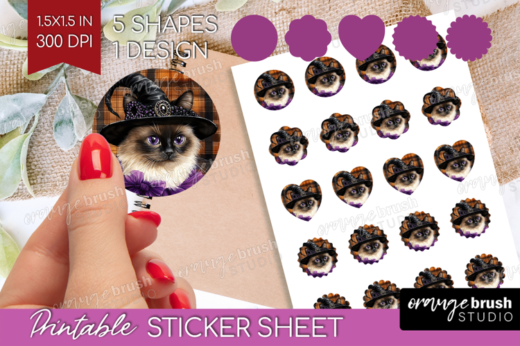 Halloween Cat Round Sticker - Witch Hat Printable Sticker