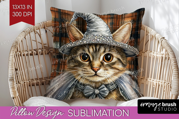 Halloween Cat Pillow Sublimation - Witch Hat Pillow Cover