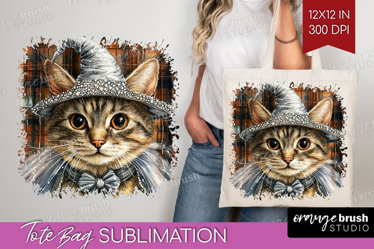 Halloween Cat Tote Bag - Witch Hat Tote Bag PNG Sublimation