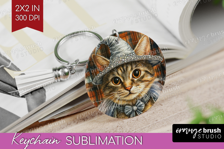 Halloween Cat Keychain PNG - Witch Hat Keychain Sublimation