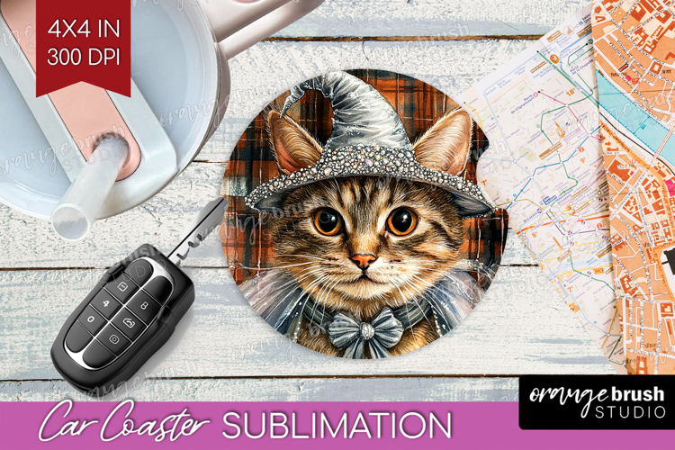 Halloween Cat Car Coaster - Witch Hat Coaster PNG