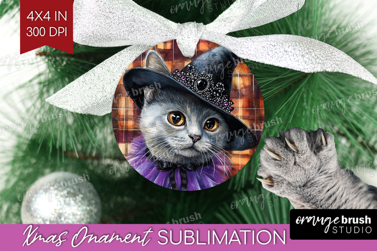 Halloween Cat Ornament PNG - Witch Hat PNG Sublimation
