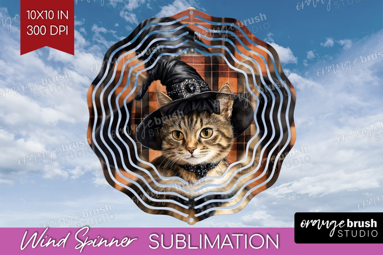 Halloween Cat Wind Spinner Sublimation PNG - Witch Hat Round