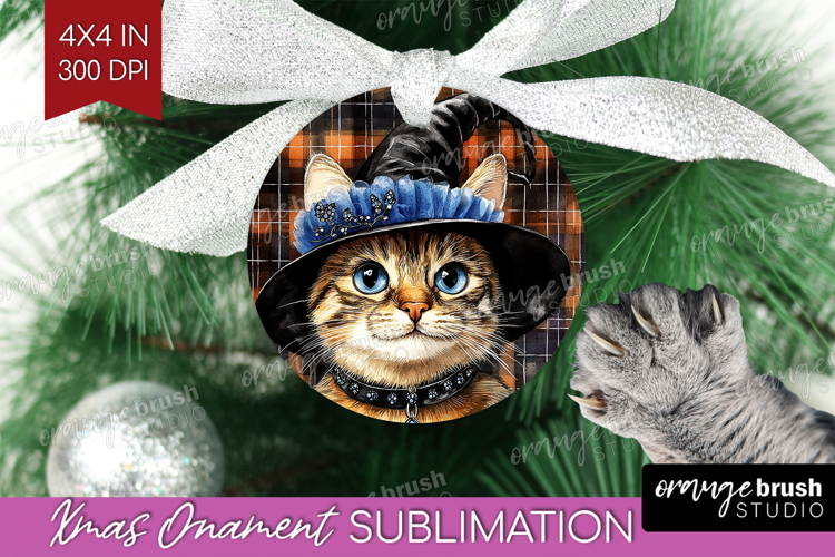 Halloween Cat Ornament PNG - Witch Hat PNG Sublimation