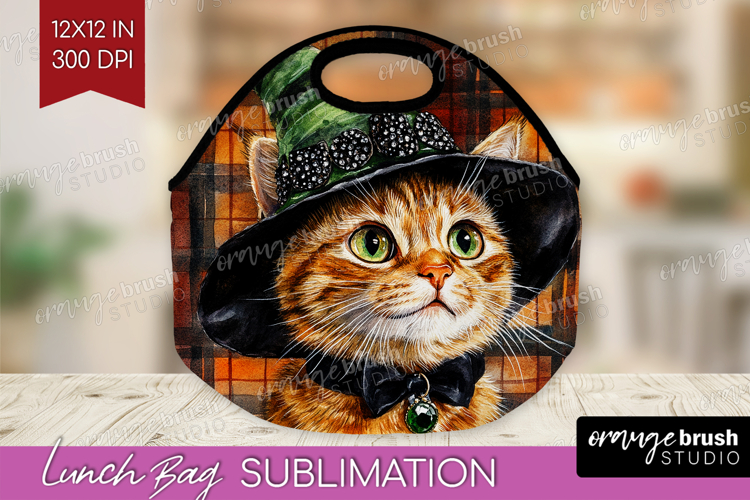 Halloween Cat Lunch Bag - Witch Hat Lunch Bug PNG
