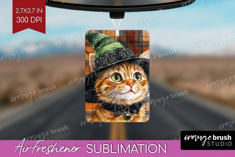 Halloween Cat Air Freshener PNG - Witch Hat PNG Sublimation