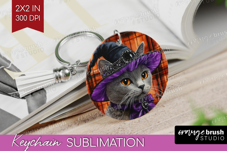 Halloween Cat Keychain PNG - Witch Hat Keychain Sublimation