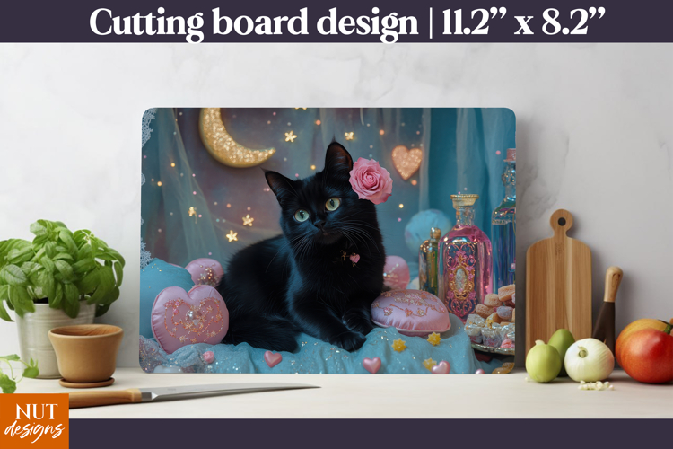 Mystic Black cat Fairy Cutting Board Halloween kitchen decor