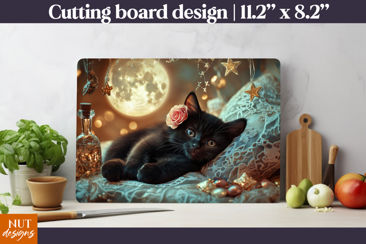 Mystic Black cat Fairy Cutting Board Halloween kitchen decor