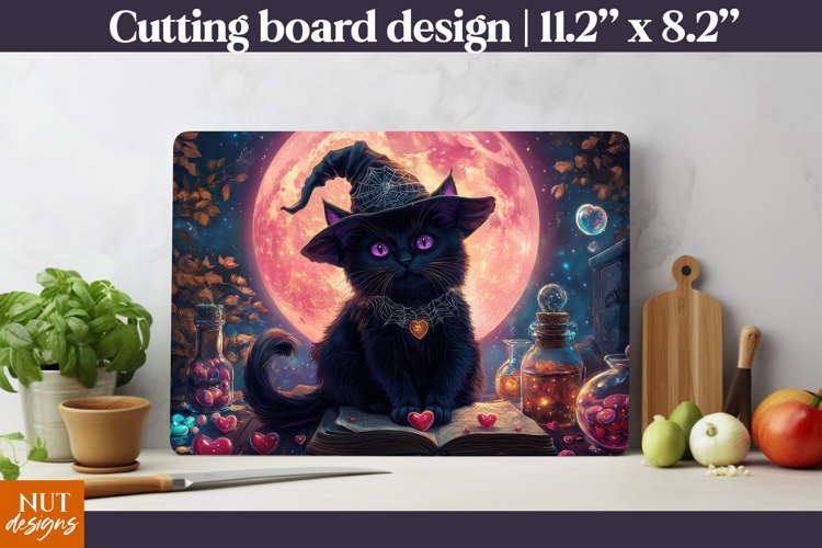 Mystic Black cat Fairy Cutting Board Halloween kitchen decor