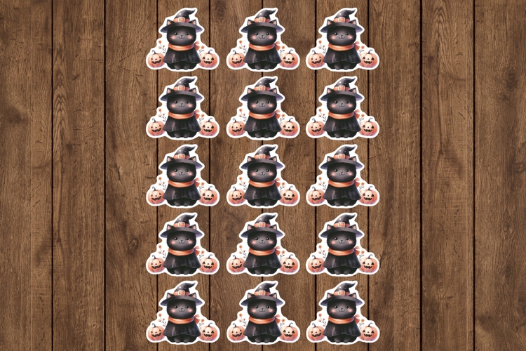 Halloween Cat Printable Stickers - PNG Sticker Sheet