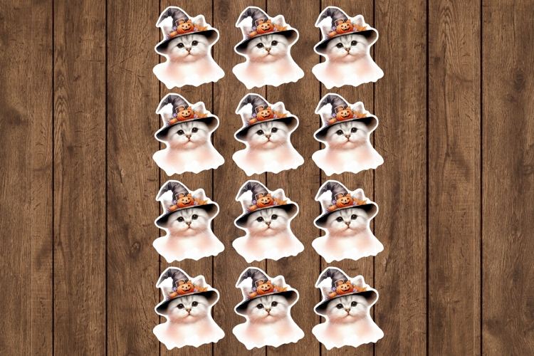 Halloween Cat Printable Stickers - PNG Sticker Sheet