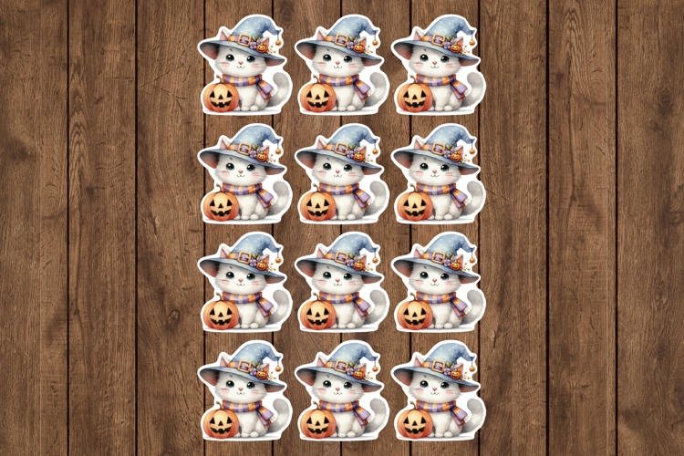 Halloween Cat Printable Stickers - PNG Sticker Sheet