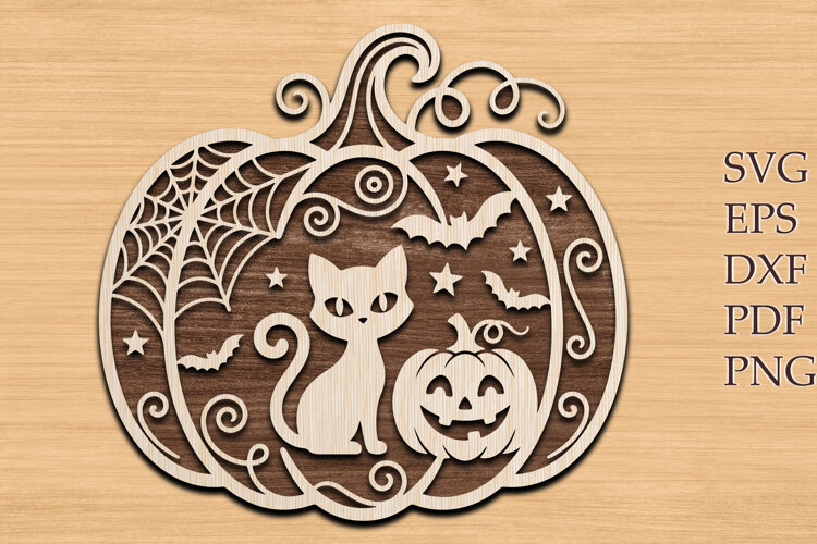 Halloween Cat Pumpkin Laser SVG example image 1