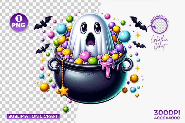 Halloween Cauldron Candy Ghost Clipart PNG Sublimation