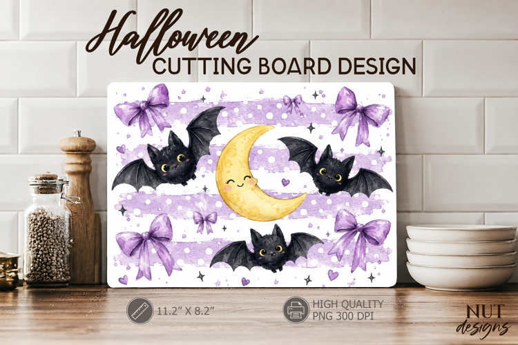 Cute Bat Moon Halloween Cutting Board Coquette Halloween