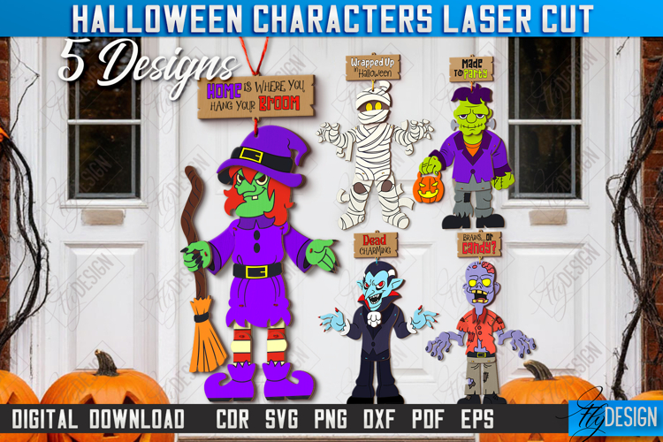 Halloween Characters Laser Cut Bundle,Spooky Porch Decor SVG