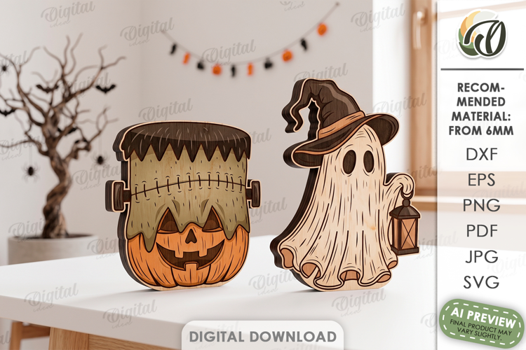Halloween Characters Stands Laser Cut. Halloween Decor SVG