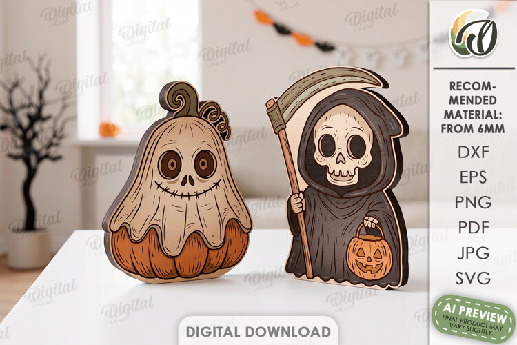 Halloween Characters Stands Laser Cut. Halloween Decor SVG example image 1