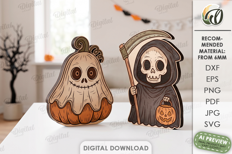 Halloween Characters Stands Laser Cut. Halloween Decor SVG