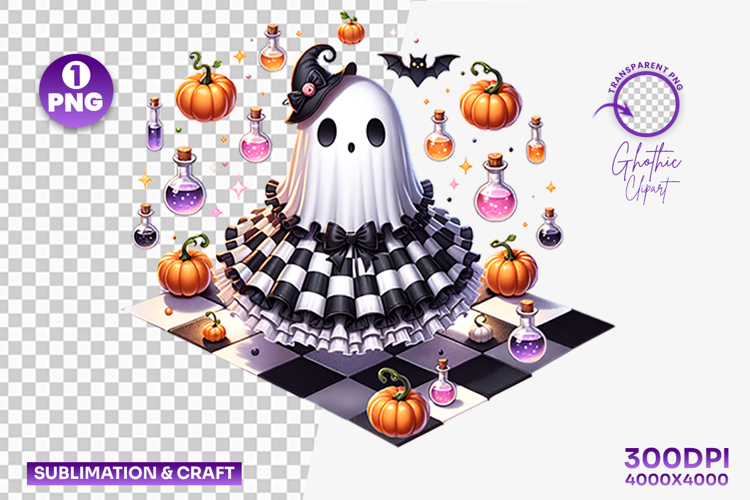 Halloween Chessboard Ghost Clipart PNG Sublimation Design