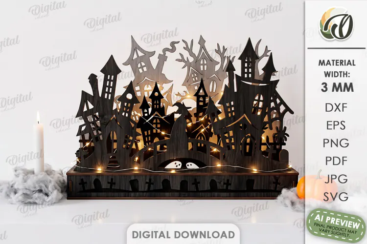 Halloween Haunted Village Stand Laser Cut. Halloween SVG