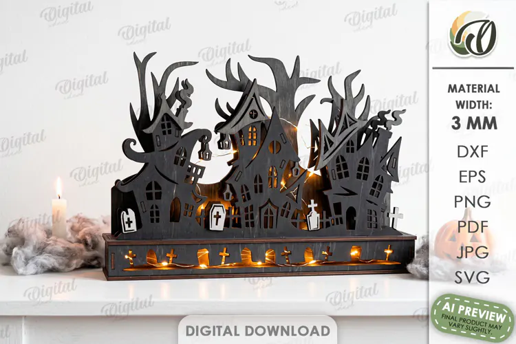 Halloween Haunted Village Stand Laser Cut. Halloween SVG