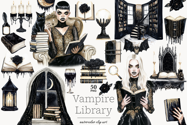 Halloween Clip Art | Vampire Girl PNG | Gothic Library