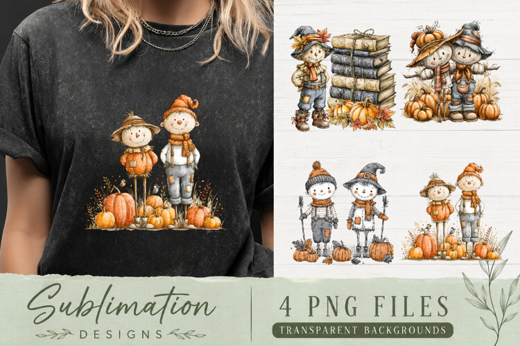 Cute Fall Scarecrow PNG | Autumn Pumpkin Sublimation example image 1
