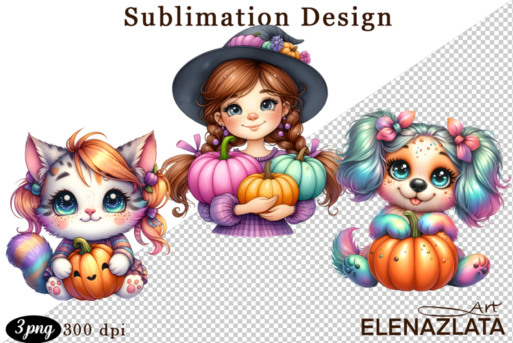 Witch with crow, Halloween Clipart watercolor clipart