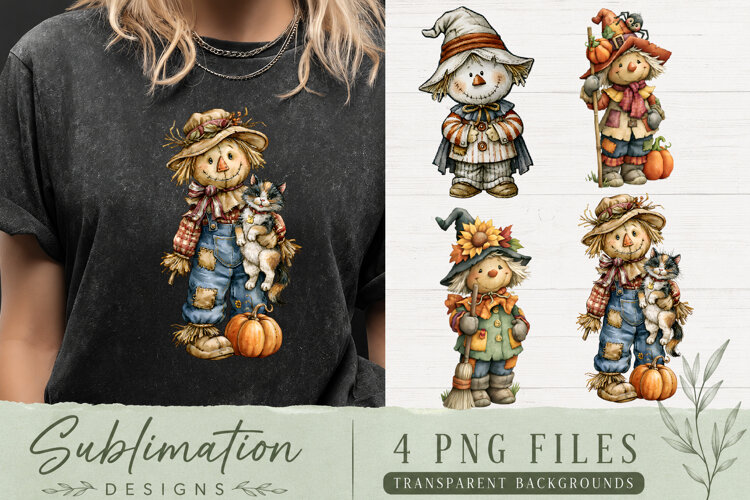 Cute Fall Scarecrow PNG | Autumn Pumpkin Sublimation example image 1